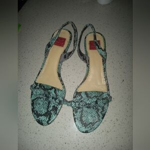 Oscar de la Renta Teal Snakeskin, Kitten Heels, Size 8